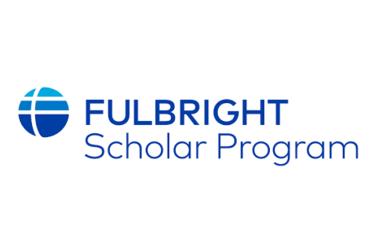 logo for the Fulbright Scholar Program in blue with a globe
