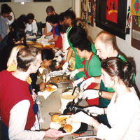 Undated: International students enjoy a traditional Thanksgiving dinner